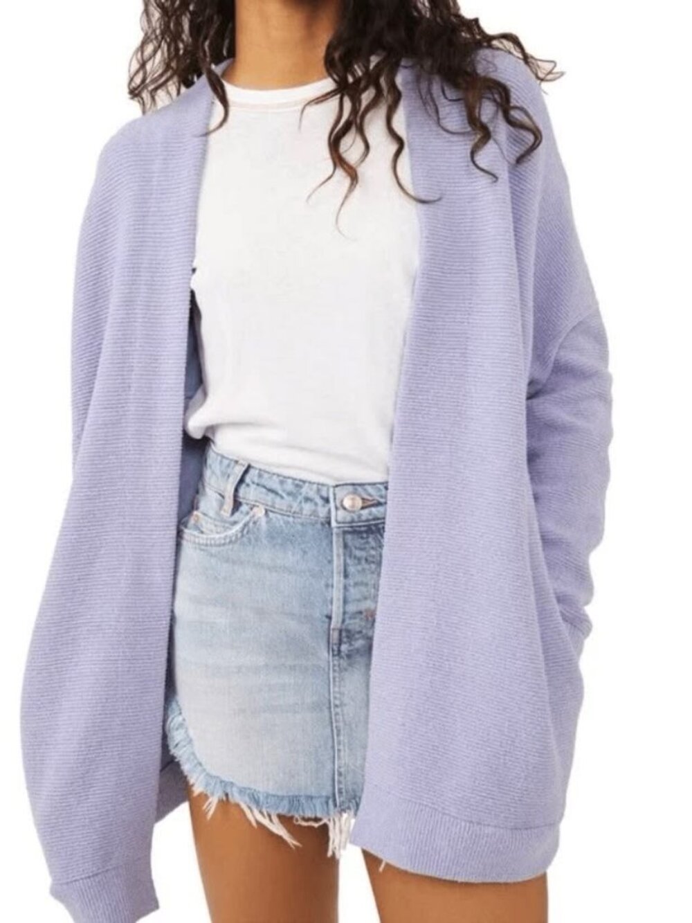 NWT Free People Women's Ottoman Cardigan Sweater in Serenity Blue Purple Size XS